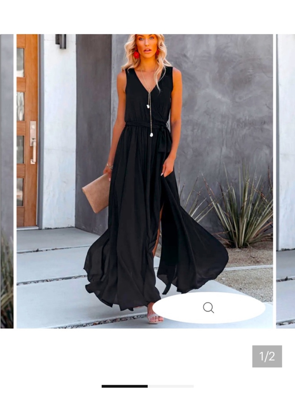 Vici Black Sleeveless V-Neck Maxi Dress with Waist Tie